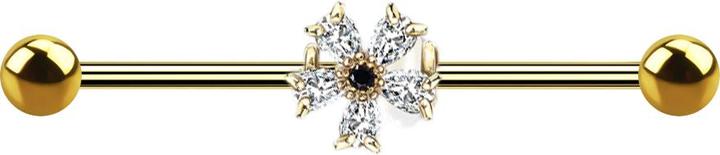 Star Piercing Barbell 14k vergoldet mit Kristallblume (Messing, Chirurgenstahl 316L)