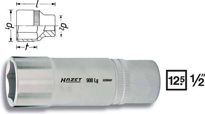 HAZET Inserto per chiave a bussola ∙ esagonale 900LG-15 ∙ Attacco quadro, cavo, 12,5 mm (1/2 di pol… (15 mm)