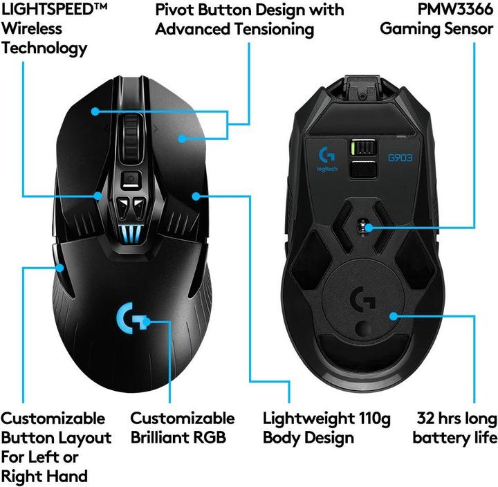 Image du produit Logitech G G903 Lightspeed (Filaire, Sans fil)