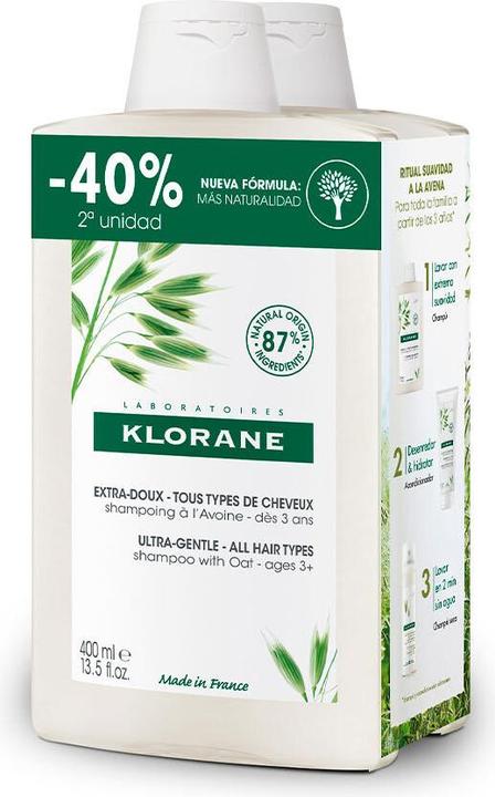 Produktbild Klorane Extra sanftes Hafershampoo 400ml - 2er-Pack (800 ml, Flüssiges Shampoo)