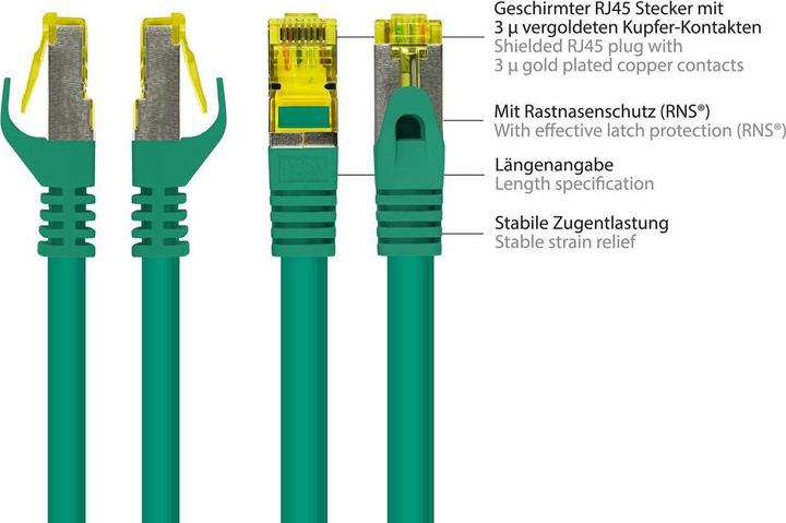 Produktbild Good Connections RJ45 Patchkabel mitCat.7 Rohkabel und Rastnasenschutz (RNS®), S/FTP, PiMF, halogenfrei, 600MHz, OFC (S/FTP, CAT7, 0.25 m)