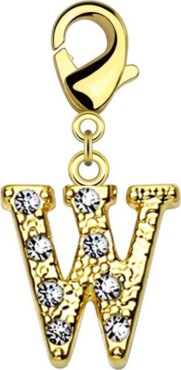 Star Piercing Anhänger 14k vergoldet mit Kristall Buchstabe W (Messing)