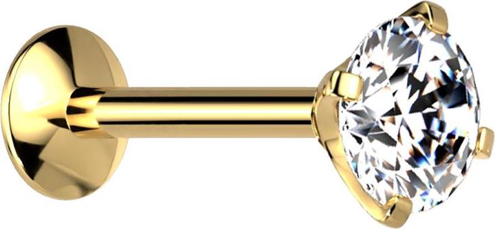 Actual product image Star Piercing Micro internally threaded labret UFO gold-plated with silver-set crystal (without brass)
