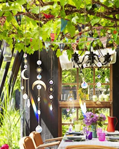 Produktbild Alopini 6 Stück Sonnenfänger Kristall Fenster Hanging Windspiel Regenbogen Sonnen Mond Anhänger Ornament