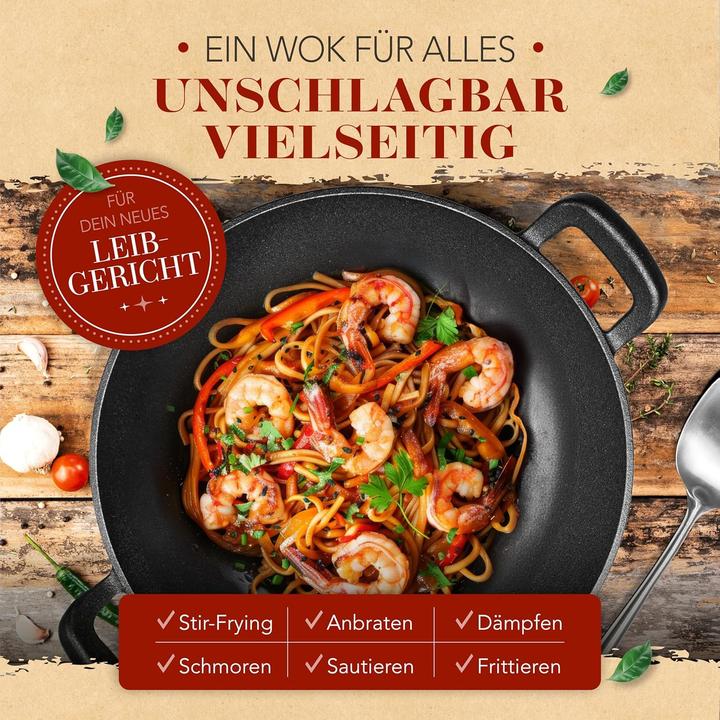 Actual product image Krustenzauber Wokpfanne mit Wokkelle, Induktionsgeeignet (36 cm, Wok, Cast iron)