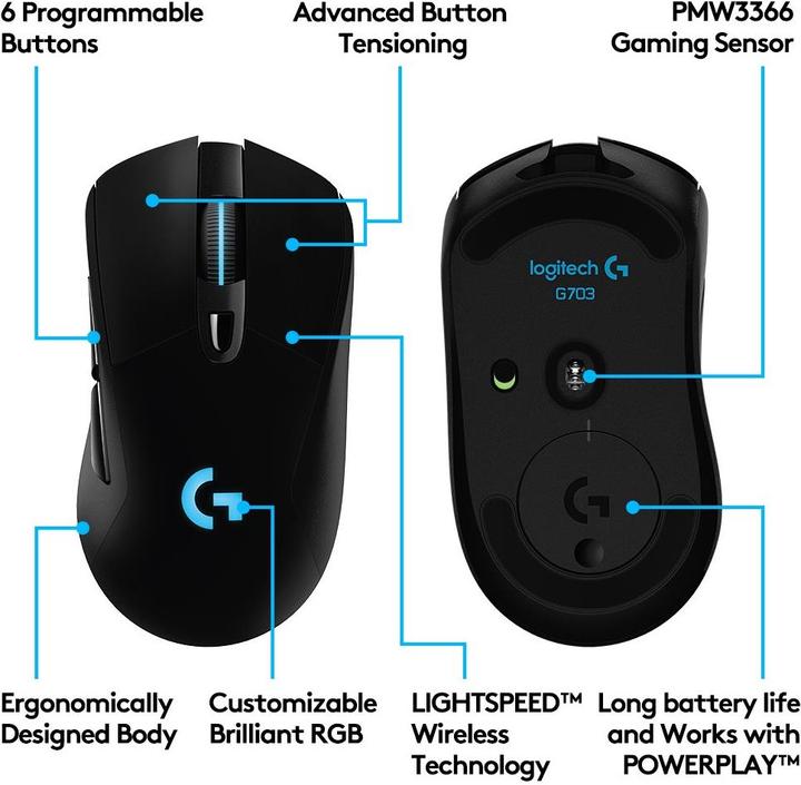 Image du produit Logitech G G703 Lightspeed (Filaire, Sans fil)