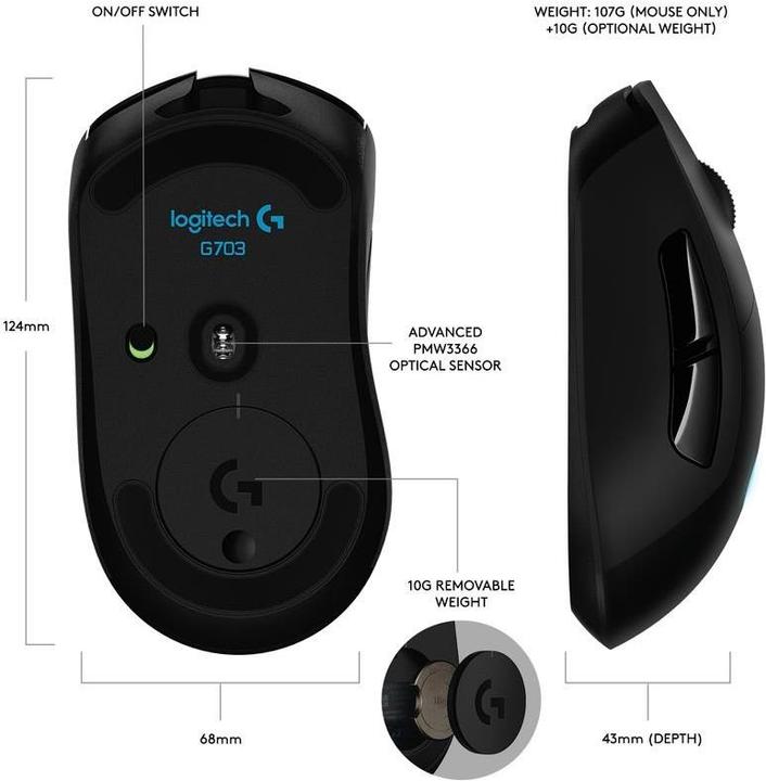 Image du produit Logitech G G703 Lightspeed (Filaire, Sans fil)