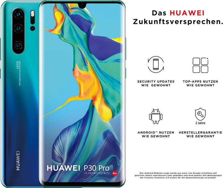 Actual product image Huawei P30 Pro (128 GB, Aurora Blue, 6.47", Hybrid Dual SIM, 40 Mpx, 4G)