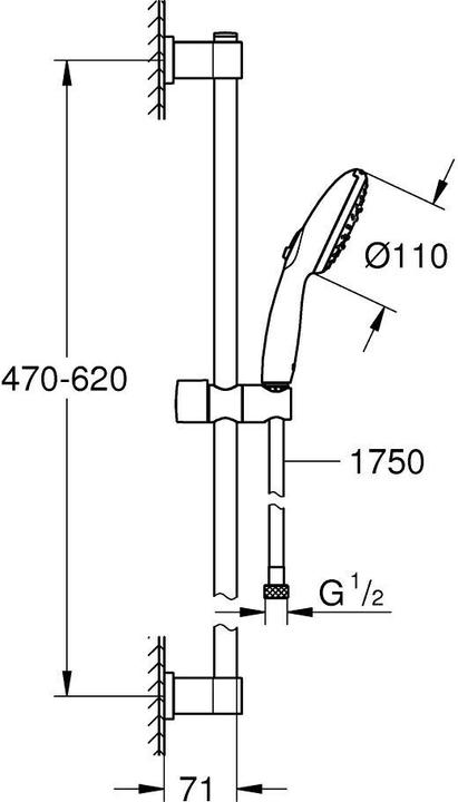 Produktbild Grohe Vitalio Start 110 QuickFix Brausestangenset, kleben oder bohren, Länge 600mm, wassersparend, 3 Strah
