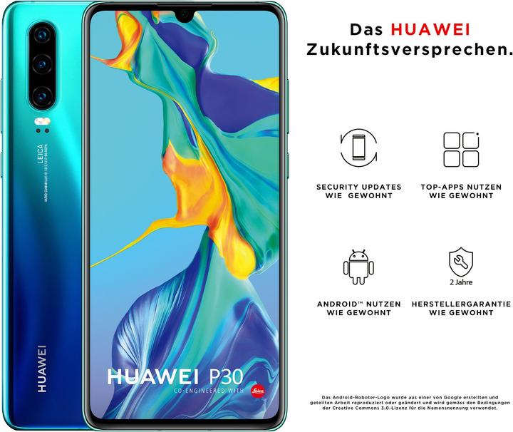 Productafbeelding Huawei P30 (128 GB, Aurora Blauw, 6.10", Dubbele SIM, 40 Mpx, 4G)