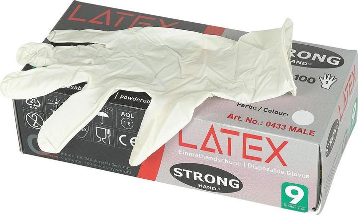 Produktbild Stronghand Einweghandschuhe Male Grösse L (9) hellbeige Latex EN 420 PSA-Kategorie I (9)