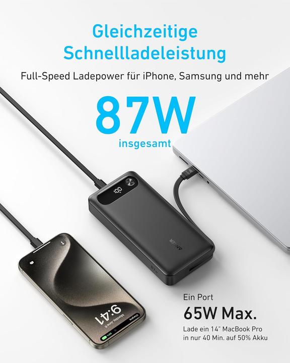 Immagine prodotto Anker Powerbank mit integriertem USB-C-Kabel (20000 mAh, 87 W)