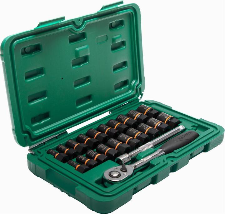 SATA Schraubenausdreher-Set BoltBiter, 23-teilig, 1/4 und 3/8 " (19 mm, 8 mm, 10  mm, 14 mm, 18 mm, 11 mm, 7 mm, 12 mm, 17 mm, 15 mm, 13 mm, 9 mm, 16 mm)