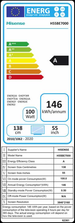 Energie-Label Hisense H55BE7000 (55", LCD, 4K, 2020)