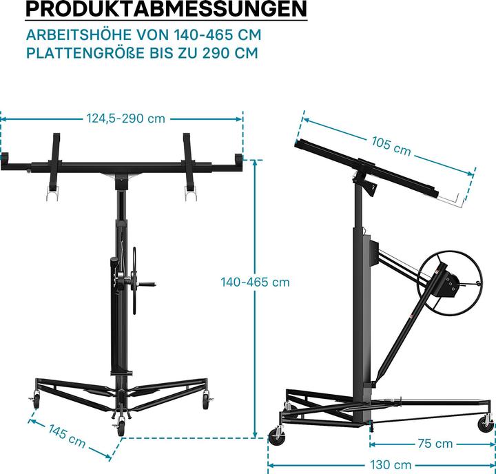 Produktbild Wiltec SET: Plattenheber Paneelheber Montagehilfe XL + Verlängerung 140 cm max. 68 kg