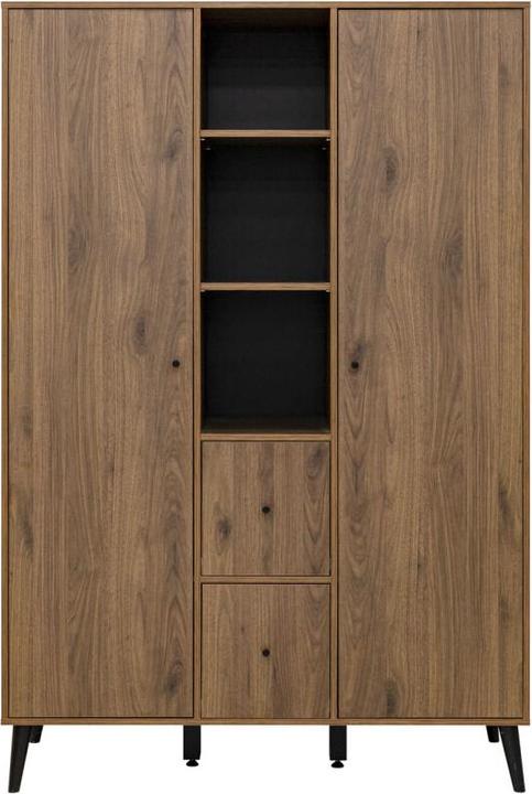 Produktbild Bopita 2-Türiger Schrank mit 3 offenen Fächern/2 Schubladen Zara Walnuss/Mattschwarz (131 cm)