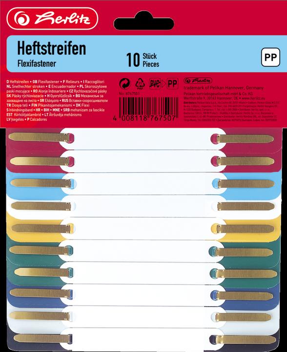 Actual product image Herlitz Filing strips, 34 x 150 mm, PP film, assorted colours with plastic cover strip, perforation: 60-80