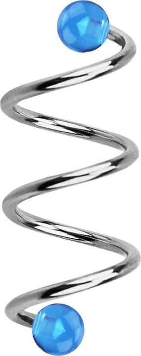 Star Piercing Micro Spirale silber mit zwei Kugeln hellblau transparent (Chirurgenstahl 316L)