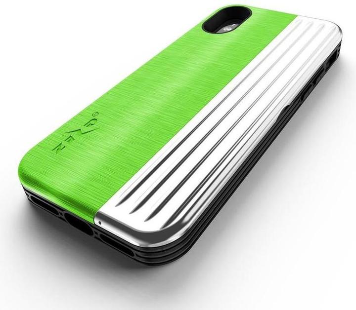 Produktbild Zizo Retro Series – iPhone Xs/X-Hülle mit Kartenfach + Ständer + 9H-Glasscheibe (Neongrün/Silber) (Apple iPhone XS)
