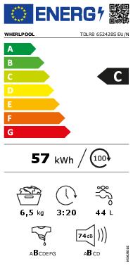 Energie-Label Whirlpool WASHING MACHINE TDLRB 65242BS EU/N WHP (6.50 kg, Oben, EU-Stecker)