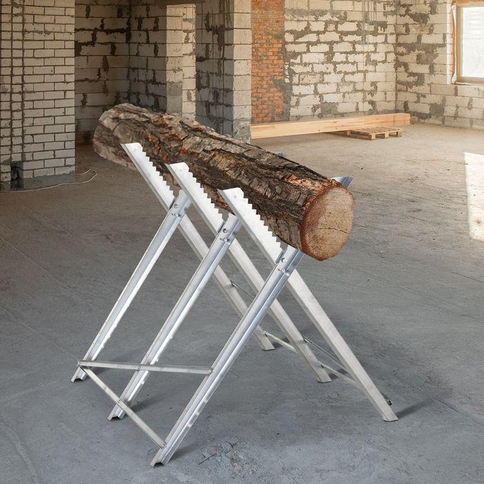 Produktbild Swisshandel24 Kettensägebock Sägebock zusammenklappbar Sägegestell für Brennholz Silber Metall 83 x 83 x 79 cm (83 cm, 83 cm)