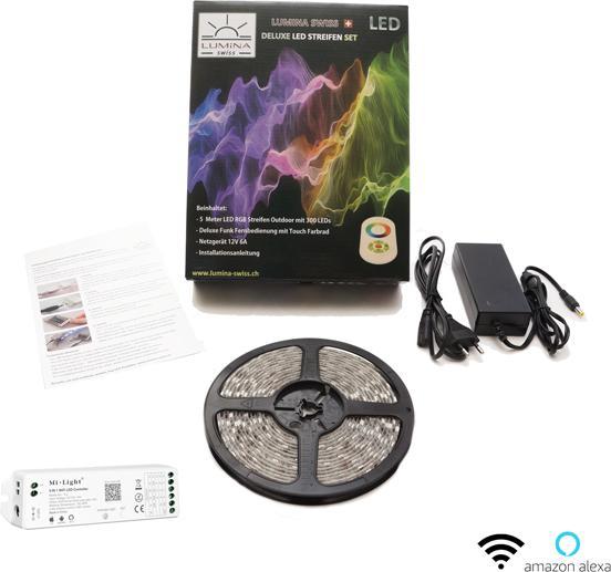 Image du produit Lumina Swiss Kit de bande LED multicolore Ultra (RGB+KW/WW) 5m Premium Indoor Smartphone Alexa (Multicolore, 500 cm, Intérieur)
