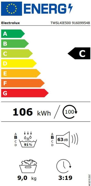 Energy Label Electrolux TWSL4IE500 (9 kg, Changeable, Left)