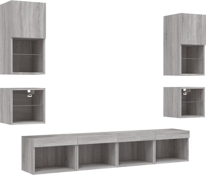 Produktbild VidaXL Wohnwand mit LED Schrankwand Anbauwand Wohnzimmer Set 8-tlg. Grau Sonoma