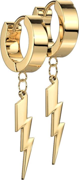 Star Piercing Ohrring zum Klappen vergoldet mit Anhänger Blitz (ohne Messing, Chirurgenstahl 316L)