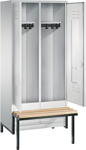 Image du produit C+P CLASSIC Vestiaire avec piètement banc, portes battantes l'une vers l'autre (40 cm, 185 cm)
