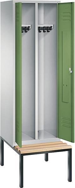 Actual product image C+P CLASSIC wardrobe with bench underneath, doors swinging towards each other (61 cm, 209 cm)