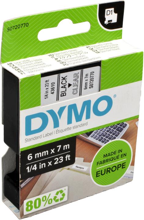 Actual product image Dymo D1 writing tape 43610 6mmx7.0m black->transp. (0.60 cm, Black, Transparent)