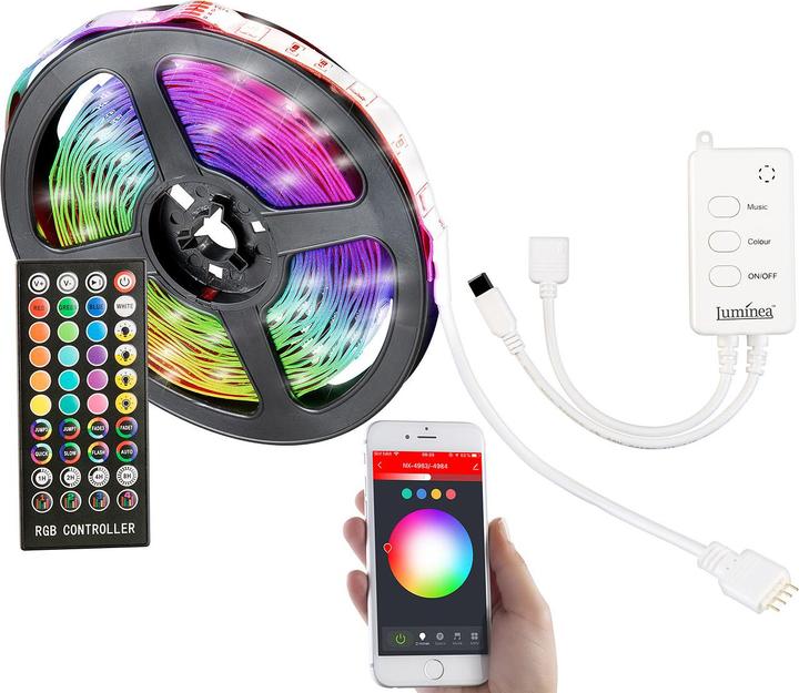 Luminea WLAN-RGB-LED-Streifen mit Sound-Steuerung (RGB, 13 cm, Indoor)