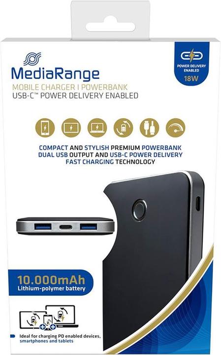 Produktbild MediaRange Powerbank (10000 mAh, 18 W, 37 Wh)