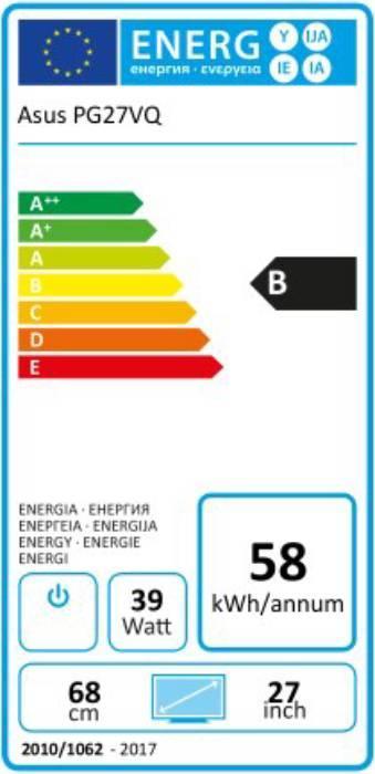 Energy Label ASUS ROG Swift PG27VQ (2560 x 1440 pixels, 27")