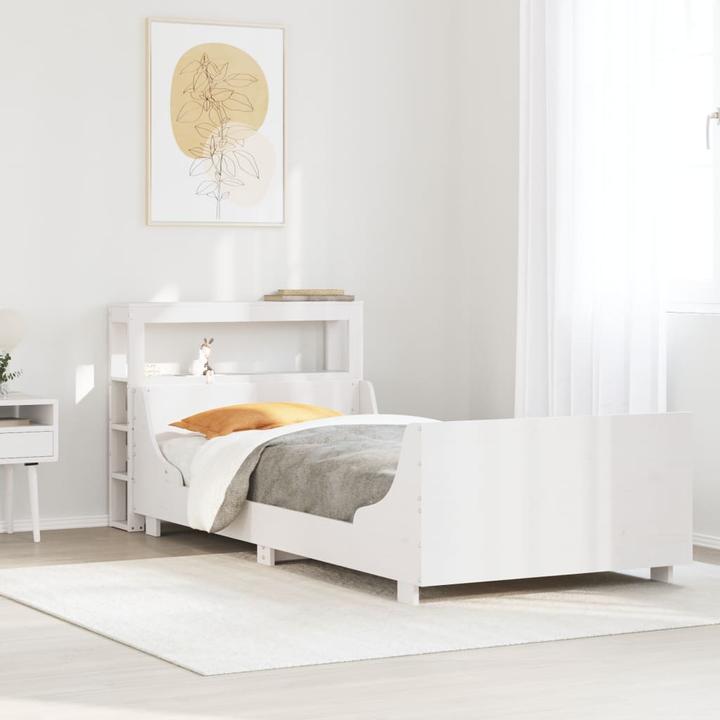Actual product image VidaXL Solid wood bed Wooden bed Bed double bed headboard white 140x190cm pine (140 x 190 cm)