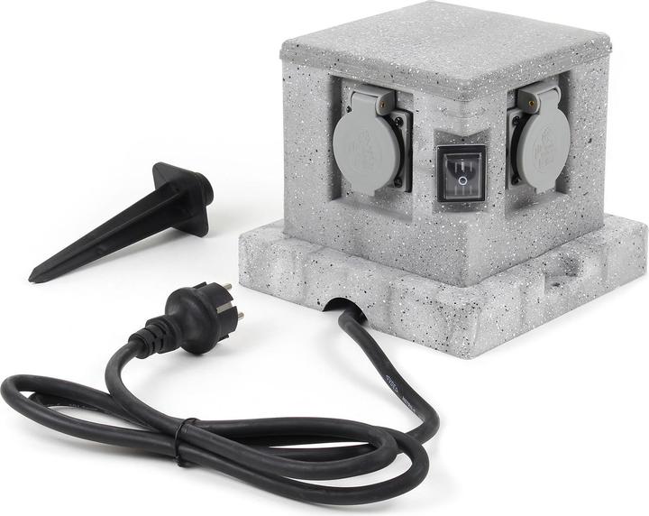 Produktbild Wiltec Gartensteckdose 4fach Aussensteckdose Schalter IP44 Granitoptik Steckdosenstein