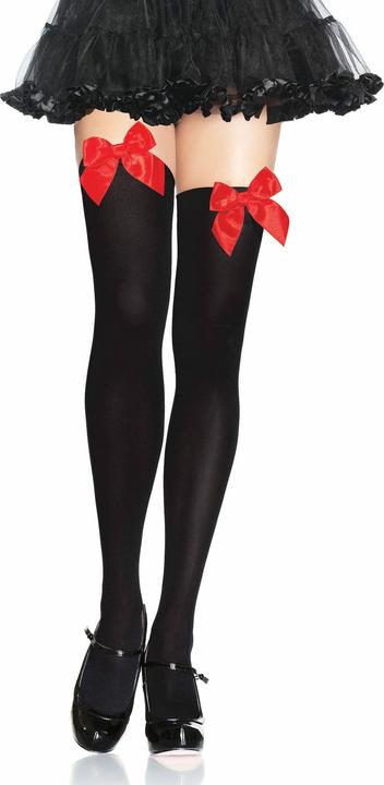 Produktbild Leg Avenue Schwarze Nylon-Halterh?Pfe Mit Roter Schleife Einheitsgr?Sse