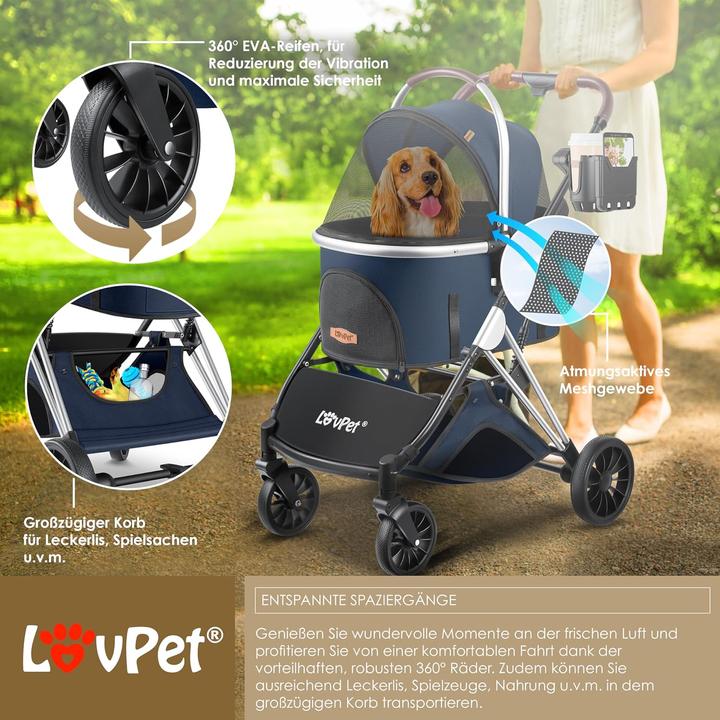 Image du produit Lovpet Poussette pour chien 3en1 (Chat, Chien, Ouverture complète, Pliable, Respirant)