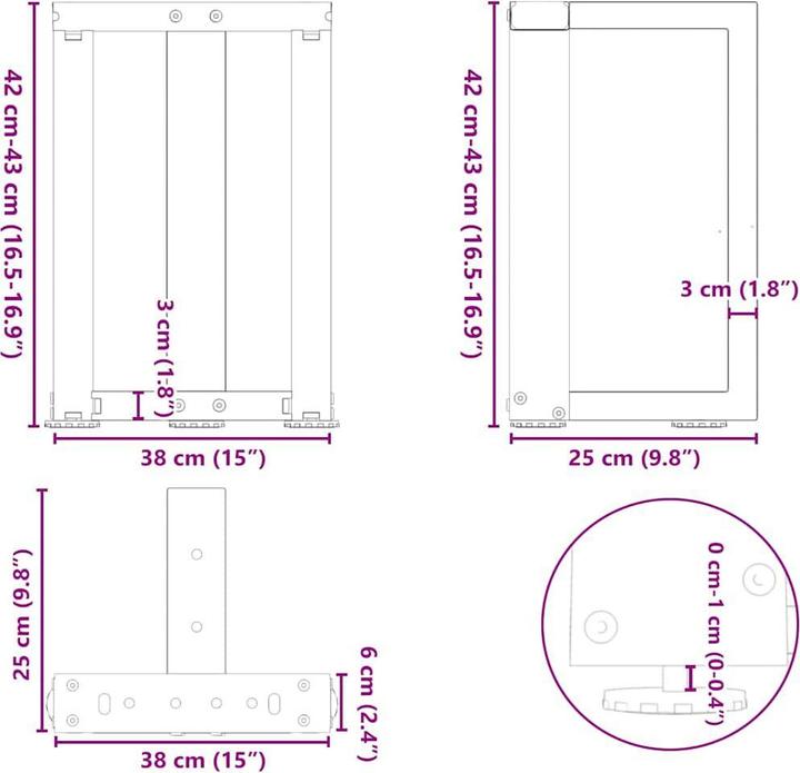 Produktbild VidaXL Couchtischbeine T-Form 2 Stk. Weiss 38x25x(42-43) cm Stahl Tischbein