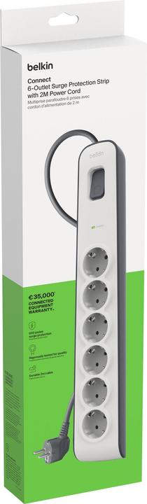 Actual product image Belkin Steckdosenleiste 6-fach 2 Meter Netzkabel BSV603vf2M-V2 (6 x, CEE 7/3, 2 m)