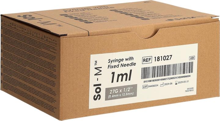 Sol-m Spritze mit fixierter Nadel 1ml 27G 1/2 100 Stk