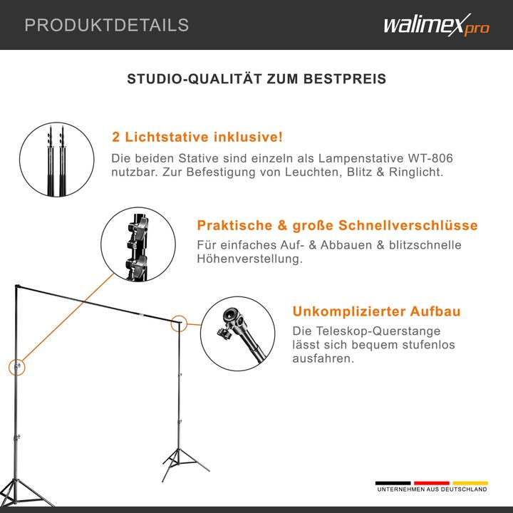 Immagine prodotto Walimex Sistema di sfondo telescopico 1,2 - 3m (120 cm, 256 cm)
