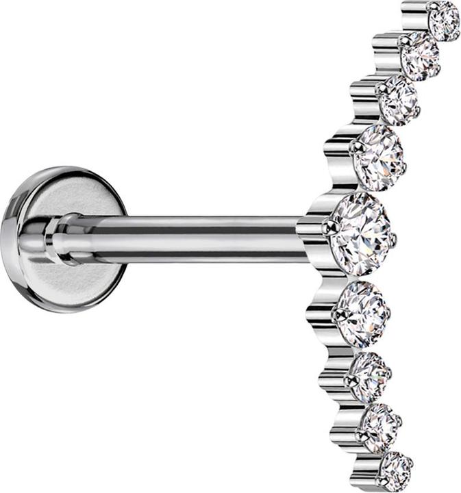Star Piercing Micro Labret Innengewinde silber gebogen silber neun runde Kristalle silber (ohne Messing, Titan G23)