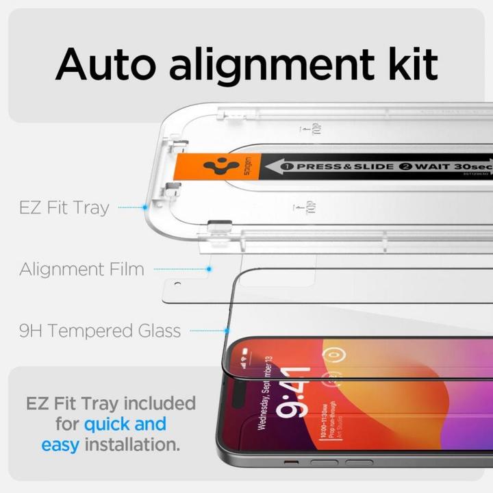 Actual product image Spigen TEMPERED GLASS GLAS.TR "EZ FIT" FC 2-PACK IPHONE 15 BLACK (2 Piece, Apple iPhone 15)