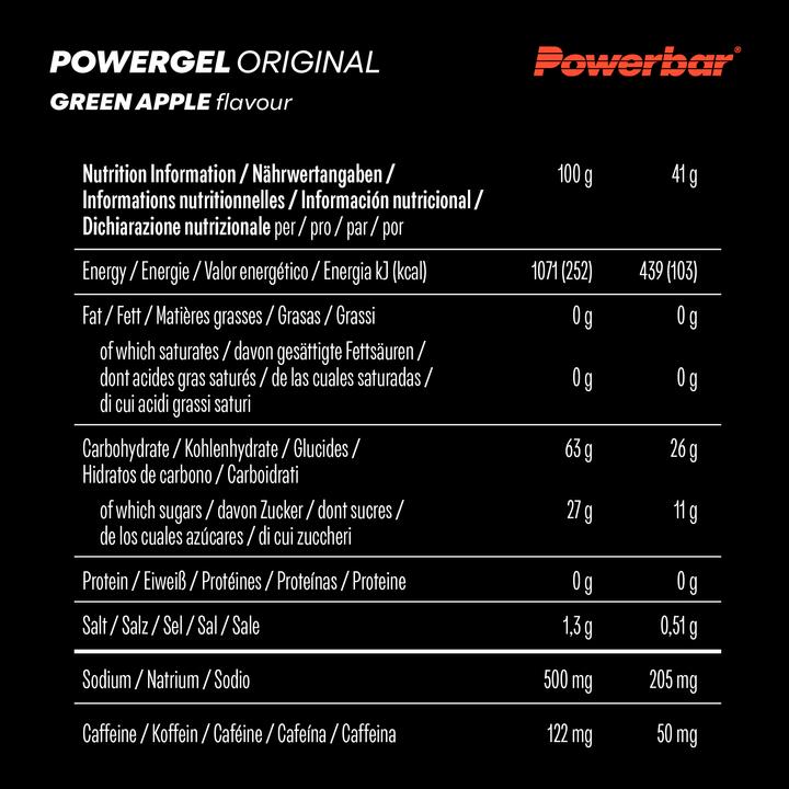 Nährwerte und Zutaten Powerbar PowerGel Original (Grüner Apfel, Koffein, 24 Stk., 984 g)