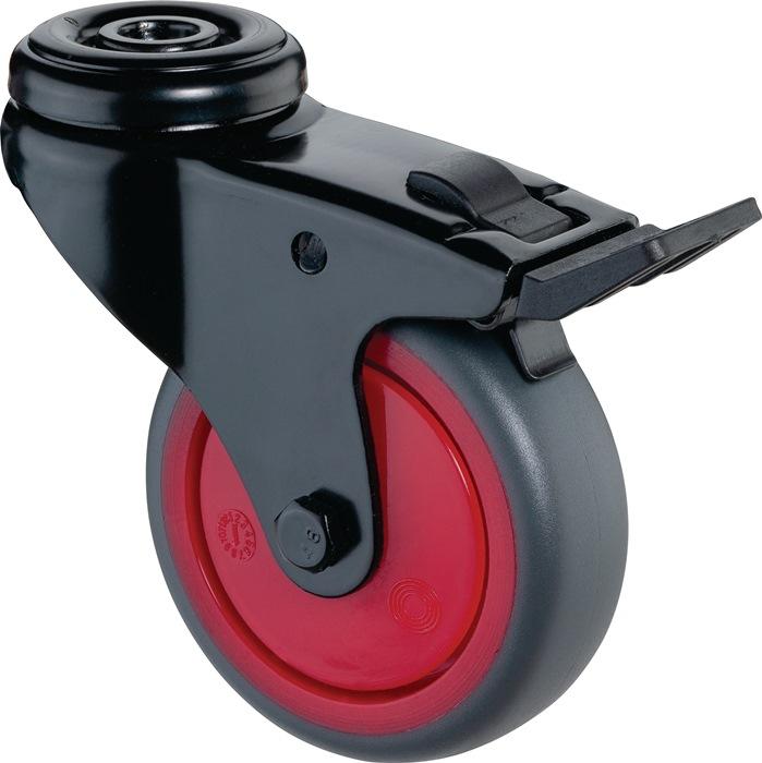 Actual product image BS Rollen Swivel castor with brake Wheel Ø 75 mm Load capacity 60 kg with total brake Rubber grey