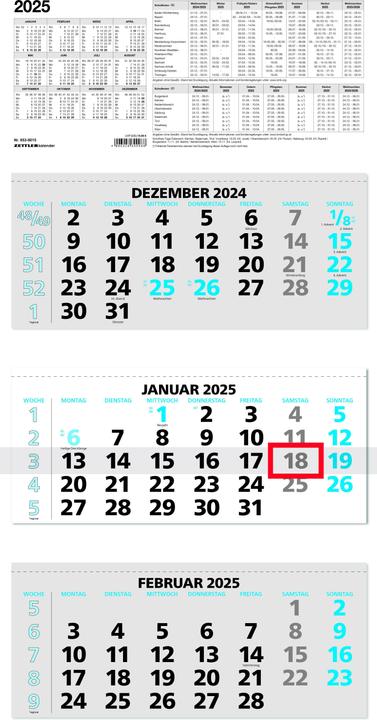 Nutritional values and ingredients 3-month calendar 2025 blue, 33,5x71cm, office calendar with annual overview, date slider (No binding, German)