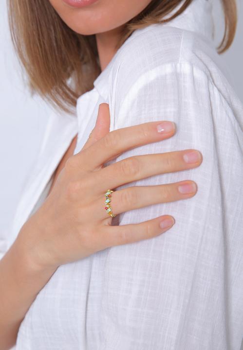 Produktbild Elli PREMIUM Ring Peridot Topas Mondstein Glamour 925 Silber vergoldet (52, 925 Silber)