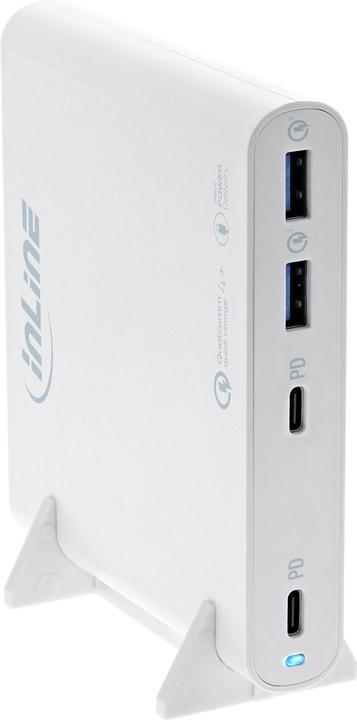 InLine Alimentatore USB, caricatore GaN, 4 porte, doppio USB-C + doppio USB-A, 120W, bianco (120 W)